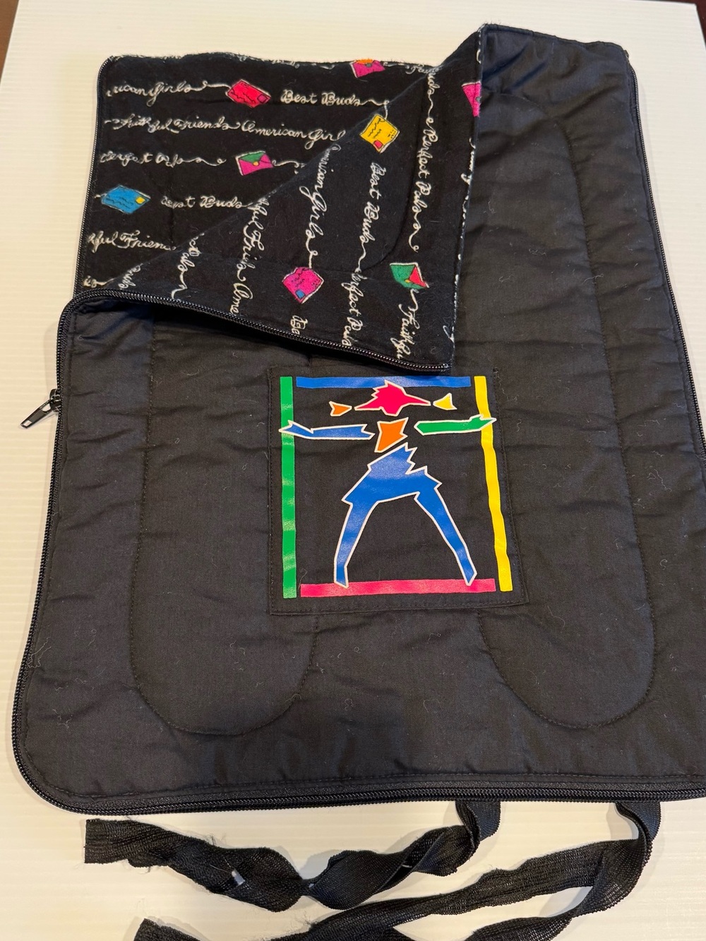 Black Quilted Doll Carrier/Play Mat with Colorful Graphic